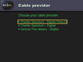 The page that allows you to select your TV provider.