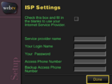 ISP Setup page - same as standard Dialing Options ISP page.