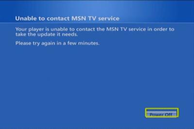 MSN TV 2 update failed screen